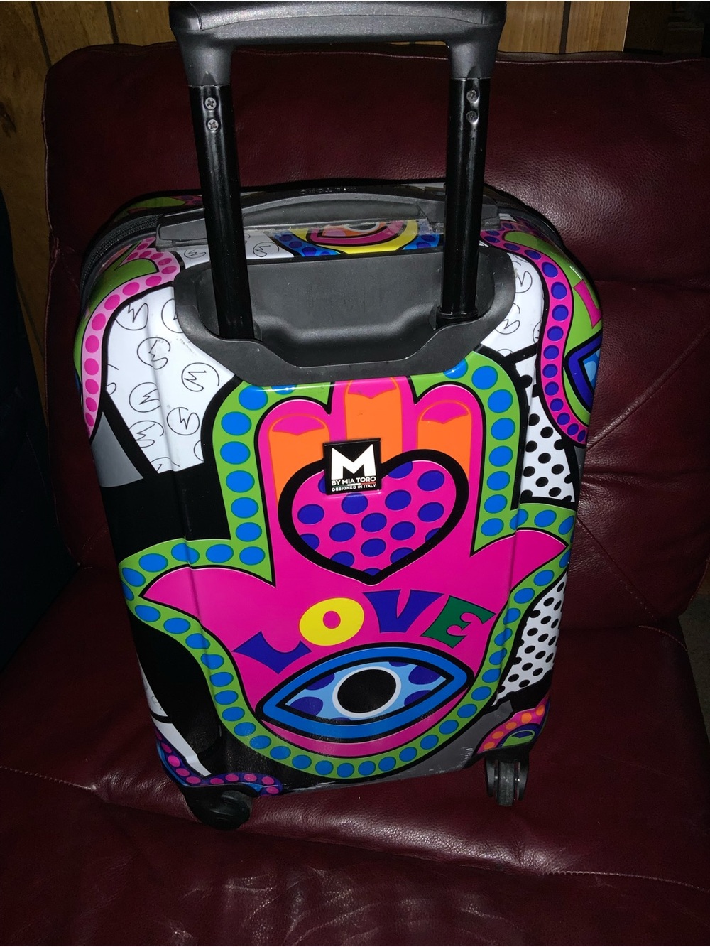 Mia Toro Peace And Love Hardside 24 Inch Luggage Made In Italy - Picture 2 of 6